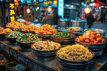 Fototapeta premium Asian Street Food Delights. Generative AI