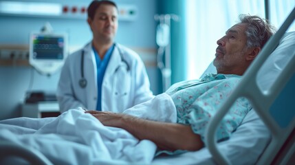 Fototapeta premium Doctor examining a patient in a hospital bed