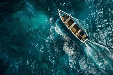 Obraz premium Aerial View of a Small Fishing Boat on the Florida Coast