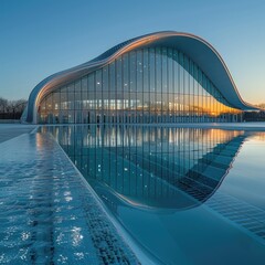 Modern Architecture by Water. Generative AI