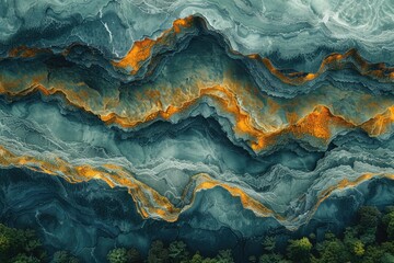 Golden Veins In Teal. Generative AI