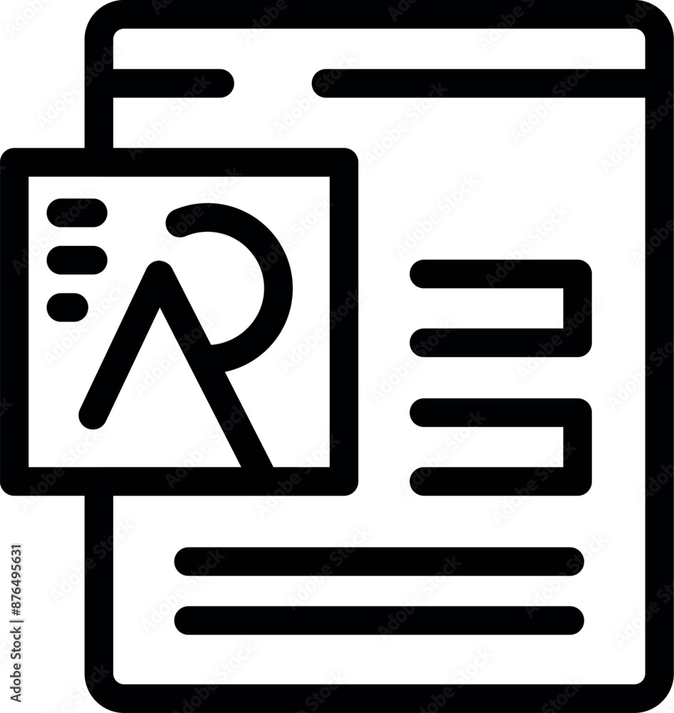 Poster simple black and white icon of an augmented reality app showing a virtual simulation