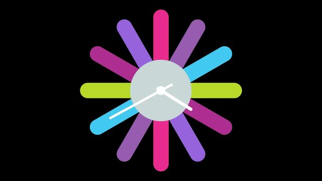 Modern style clock animation on black background .