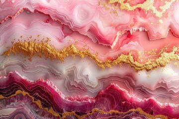 Rose Gold Marble Texture on Pink Background for Wallpaper, Art, and Design with Liquid Agate Top and Glitter Print