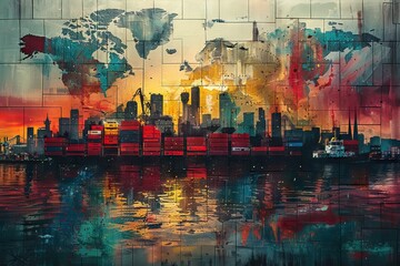 Fototapeta premium Global Trade Collage. Generative AI