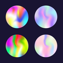 Holographic abstract backgrounds set. Gradient hologram. Fluorescent holographic backdrop. Minimalistic 90s, 80s retro style graphic template for placard, presentation, banner, brochure.