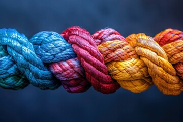 Empowering Diversity: Strong Teamwork and Partnership through Rope Concept on Colorful Background