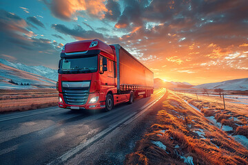 AI creates red truck sunset.