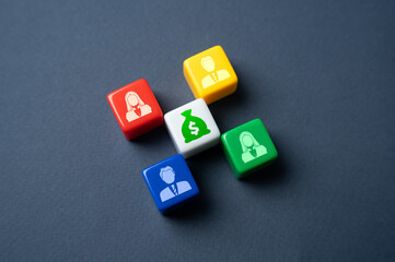 Joint fundraising. Attracting specialists to work and financing them. Corporation, joint venture. Team building to make a profit.