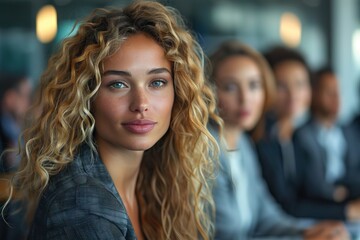 Fototapeta premium Confident Woman in a Crowd. Generative AI