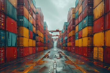 Fototapeta premium Cargo Containers In A Row. Generative AI