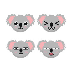 Vector set of cute Koala emoji faces with various expressions. Isolated on white background