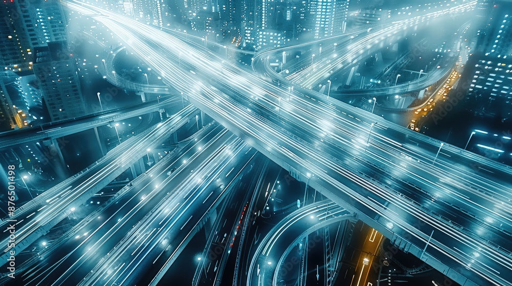Fototapete abstract aerial view of highway network with connections, smart city concept with digital technology