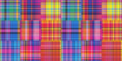Cozy plaid patterns seamless border background in colorfull autum fall home decor. Woven patchwork style effect for seamless edging banner