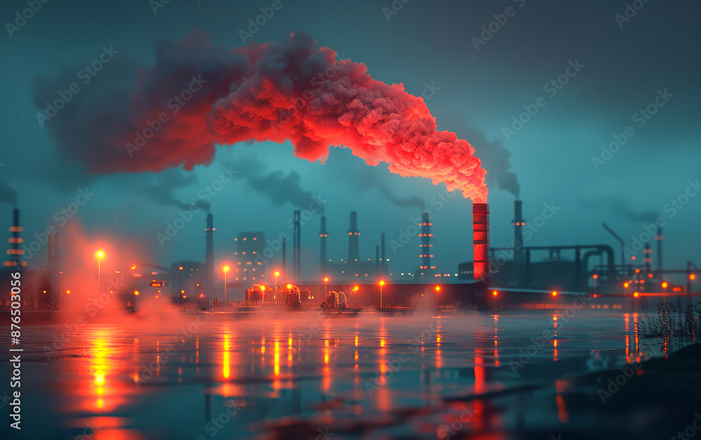 Aufkleber a factory with a large red smoke stack. scene is ominous and foreboding
