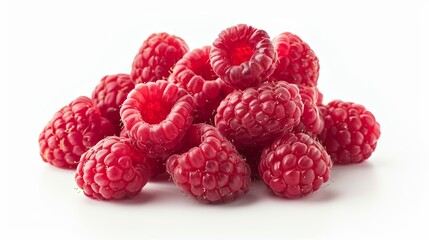 Close-Up of Fresh Raspberries Piled on a White Background