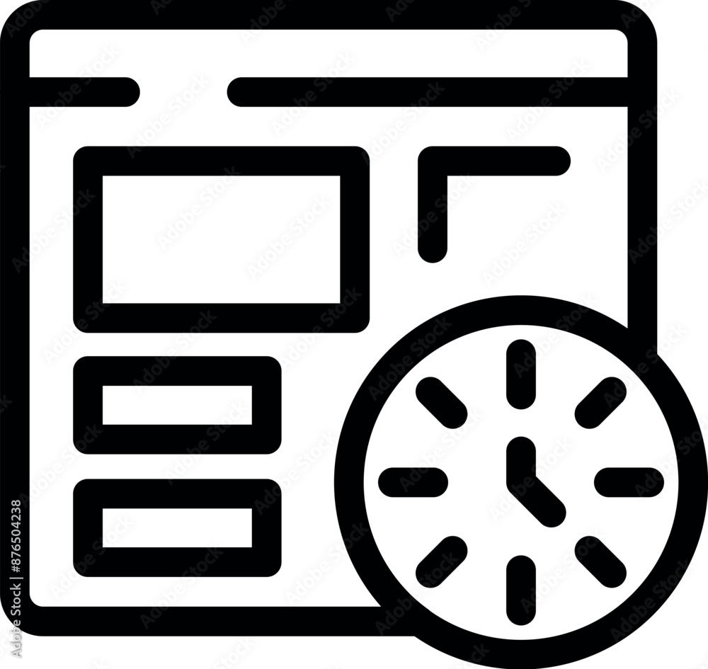 Poster clock symbol overlapping a website layout representing the concept of loading time