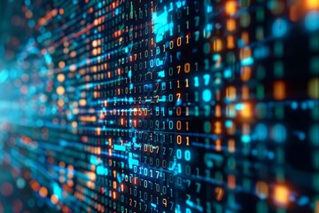 Futuristic matrix display  hi tech digital data with encrypted numbers on dynamic desktop background