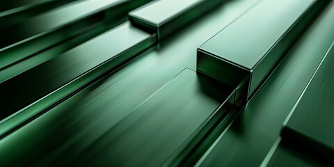 Obraz premium Artistic Shot of Minimalist Titanium Elements with Green Metallic Blocks, Modern Design with Reflective Surfaces and Geometric Shapes