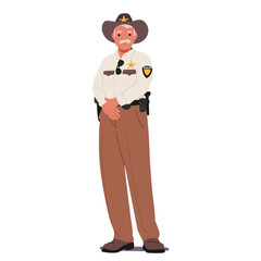 Vector Illustration Of A Country Sheriff In Uniform. Cartoon Character Features A Traditional Law Enforcement Appearance