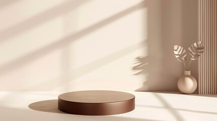 3D platform display scene for product rendering. Vector platform with brown pedestal for cosmetic displays on a studio background.