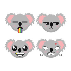 Vector set of cute Koala emoji faces with various expressions. Isolated on white background