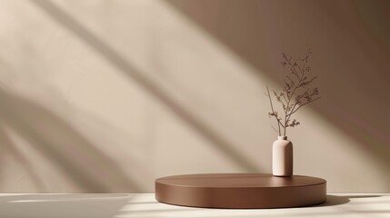 3D platform display scene for product rendering. Vector platform with brown pedestal for cosmetic displays on a studio background.