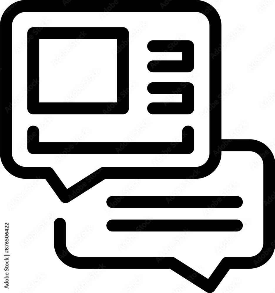 Poster simple icon of speech bubble with photo and text, representing online communication