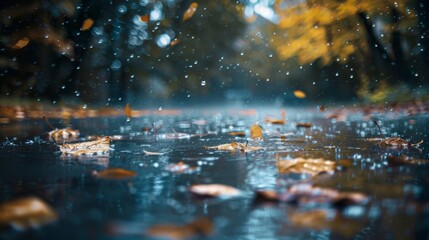 Heavy rain. Cozy environment. Autumn background