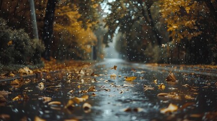 Fototapeta premium Heavy rain. Cozy environment. Autumn background