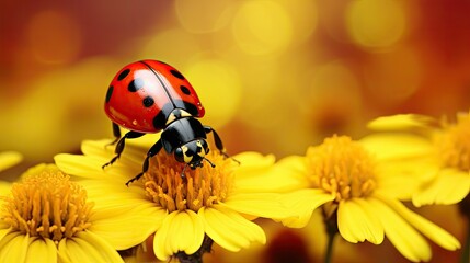 Fototapeta premium Ladybug on a yellow flower 