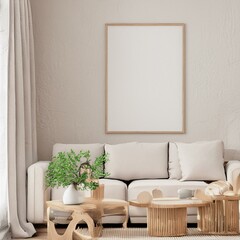 Living Room Wall Poster Mockup in Modern Interior Design - ISO A Paper Size 3D Render