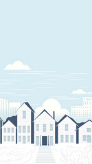 Naklejka premium Peaceful neighborhood, simple houses, calm blue sky. 