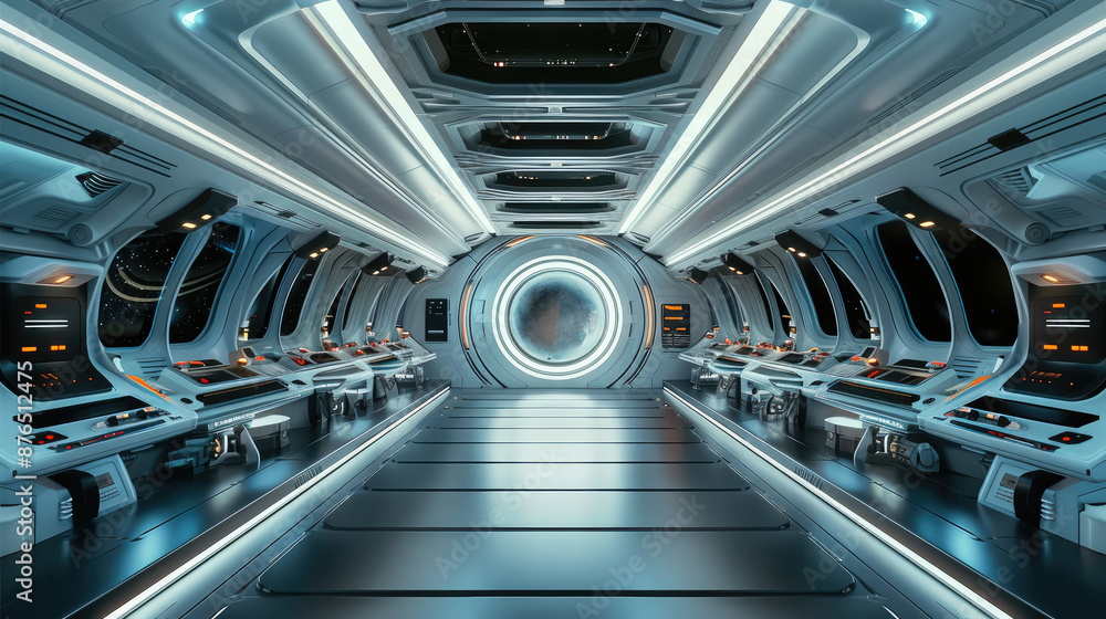 Aufkleber Command deck of a sci-fi spaceship, bridge. Generative AI.