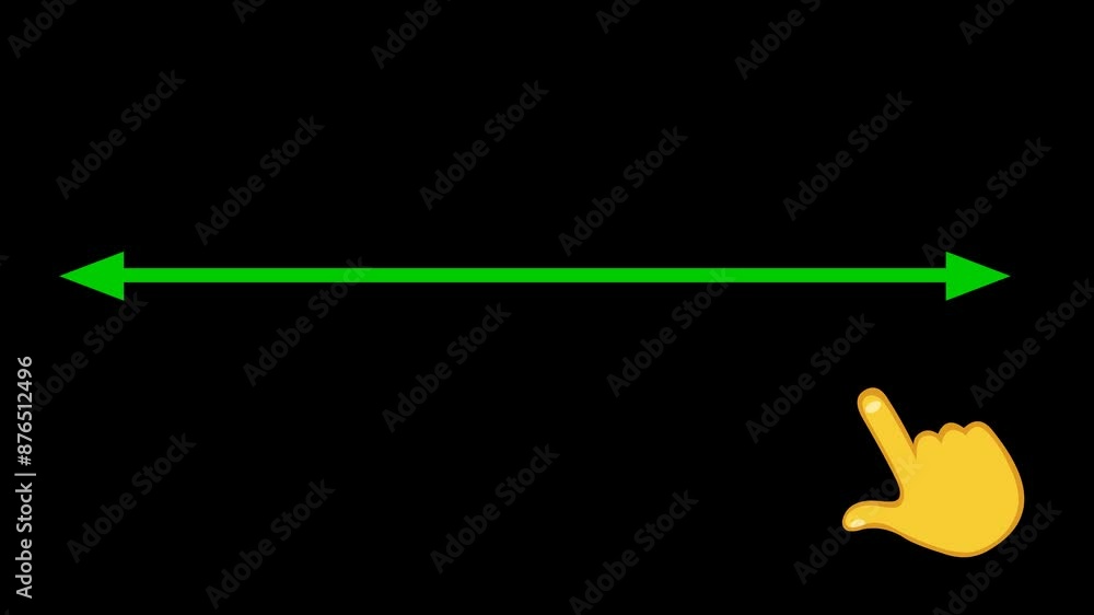 Poster video animation yellow hand tracing a green color arrow, measuring distance or space concept. on a t