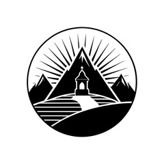 Dynamic Mountain Peak Sunrise Minimalist Church Logo Vector