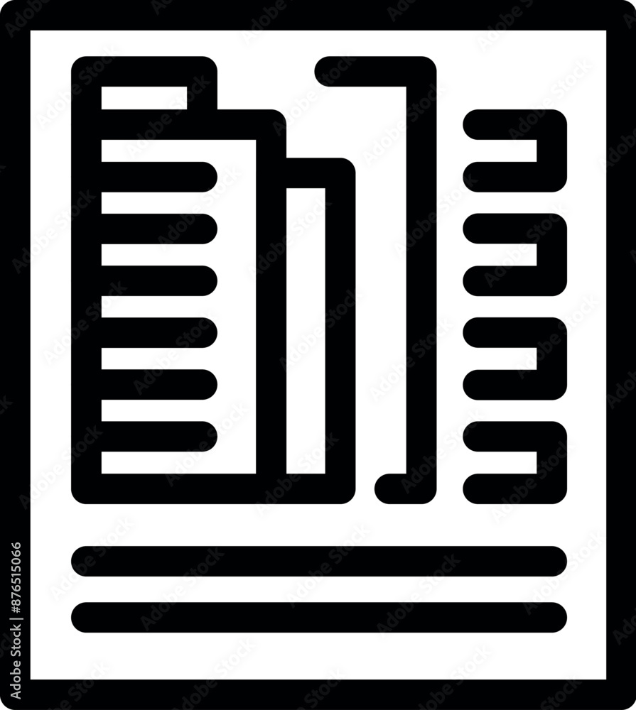 Poster line icon of an architect presenting a new urban development project with buildings and a graph