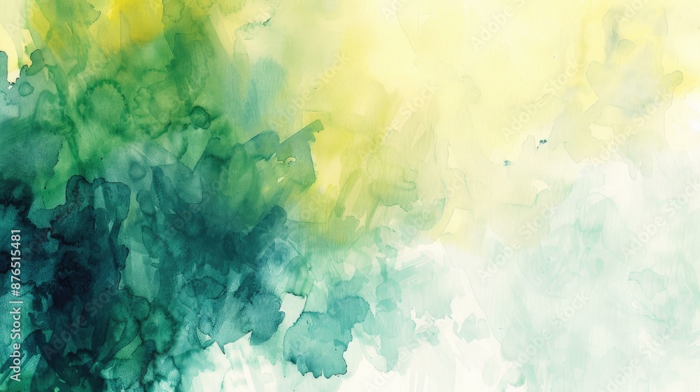 Poster watercolor abstract art with green blue and yellow tones colorful background with space for design w