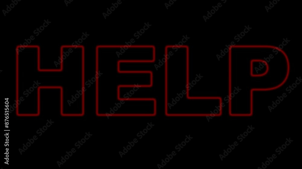 Poster video animation red text help concept, on a transparent background with alpha channel at zero