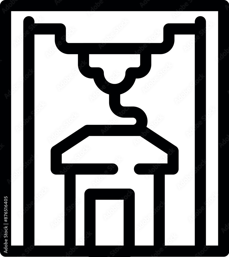 Poster icon of a 3d printer creating a model house using plastic filament