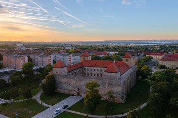 Fototapeta premium Aerial view about the famous Thury castle in the heart of Varpalota city