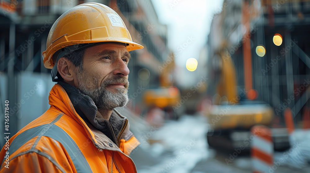 Poster a construction site foreman with space above for text. generative ai.