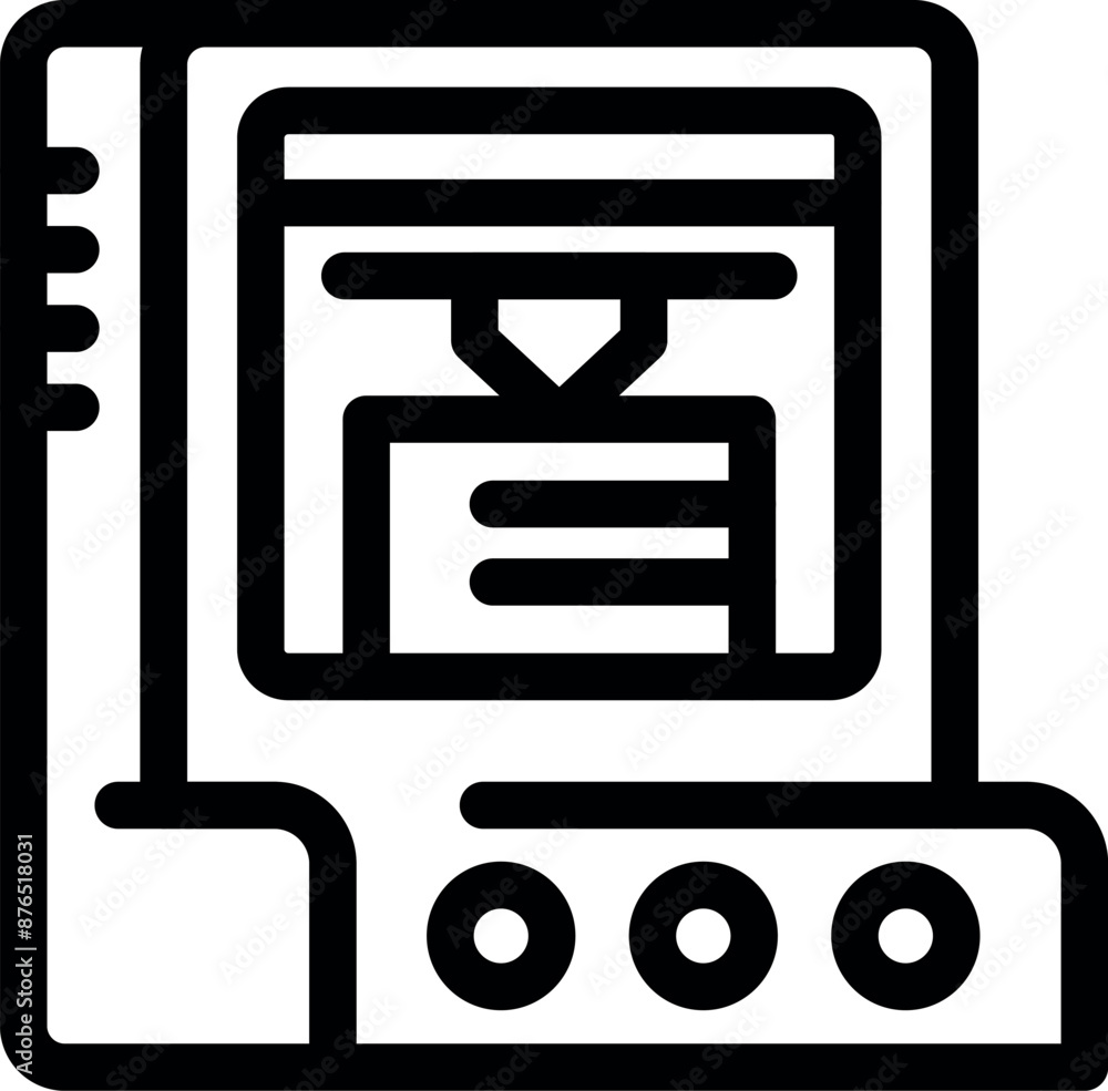 Poster line icon representing a 3d printer creating a physical document, symbolizing the connection between