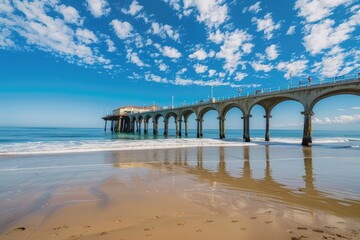 Fototapeta premium View of Manhattan beach pier during sunny day