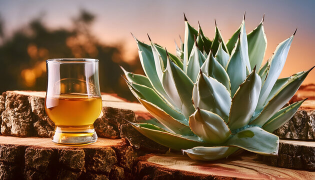 A Glass of Pulque With Agave Plant at Sunset