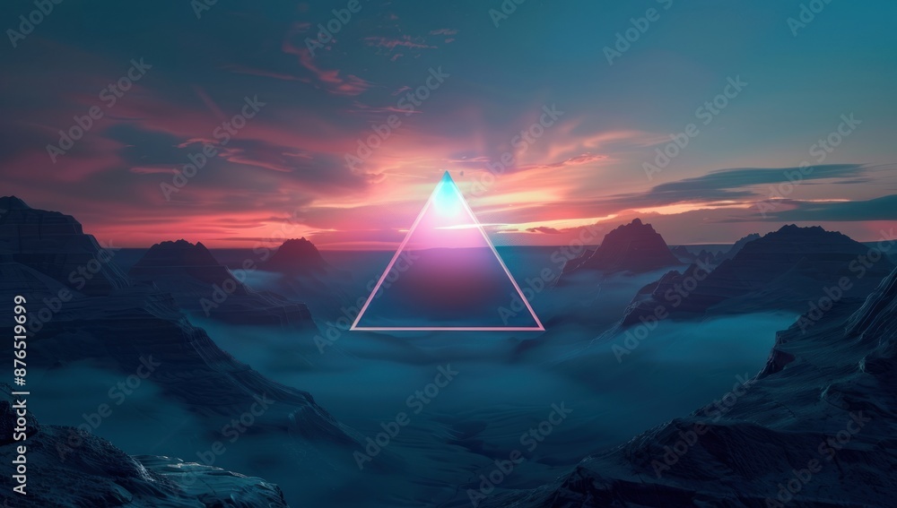 Wall mural Mountainous Sunset with a Glowing Triangle