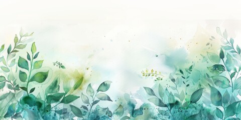 whimical greenary watercolor, vibrant, white background 