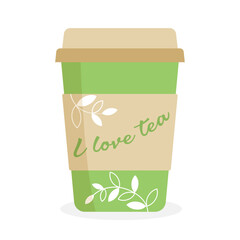 Paper tea cup with the image of twigs with leaves