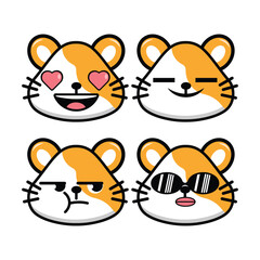 Vector set of cute hamster emoji faces with various expressions. Isolated on white background