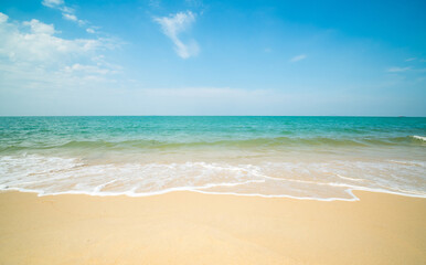 Horizon beautiful landscape summer season panorama front view tropical sea beach white sand clean blue sky cloud background calm nature ocean wave water travel holiday relax at island sun day time